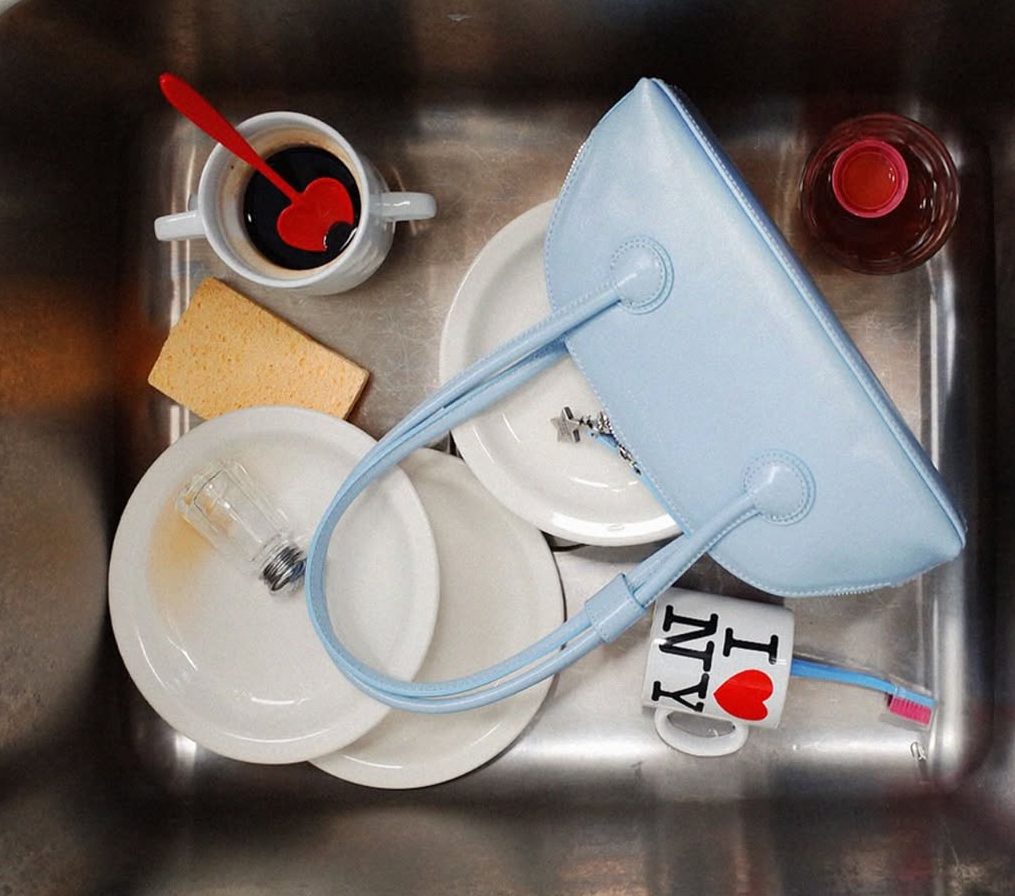 Office life – BESSETTE SHOULDER dream blue glossy plain. Available at margesherwood.com